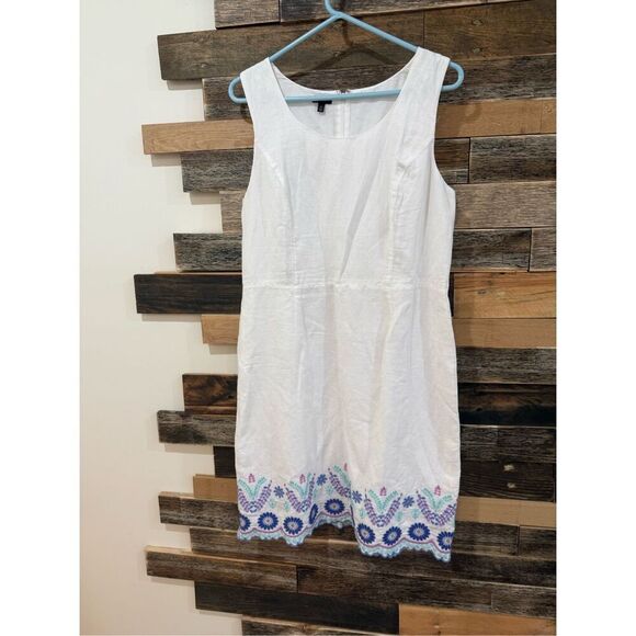 Talbots FLORAL EMBROIDERY LINEN SHIFT DRESS sz 10 - Picture 2 of 11